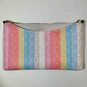 Nanette Lepore Pastel Multi Striped Vegan Leather Clutch Purse, No Strap EUC